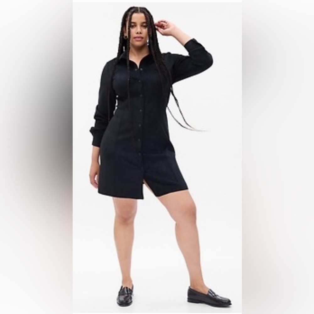 XL Gap black faux suede shirt dress